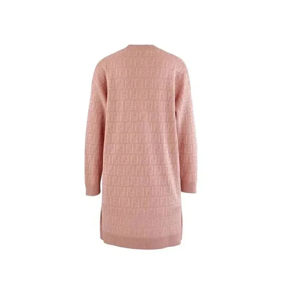 Fendi FF-MOTIF COTTON AND VISCOSE SWEATER-DRESS IN PINK Size IT 38 US Small - Picture 6 of 12